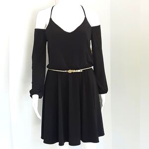 HALSTON Black Blouson Sleeve Cold Shoulder Special Occasion Dress Sz S/P - NWT